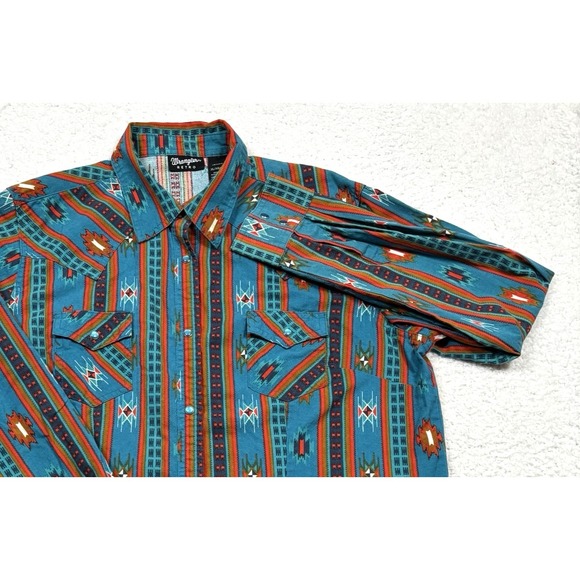 Wrangler Western Shirt Womens XL Checotah Aztec Southwestern Pearl Snap Rodeo - Picture 3 of 9